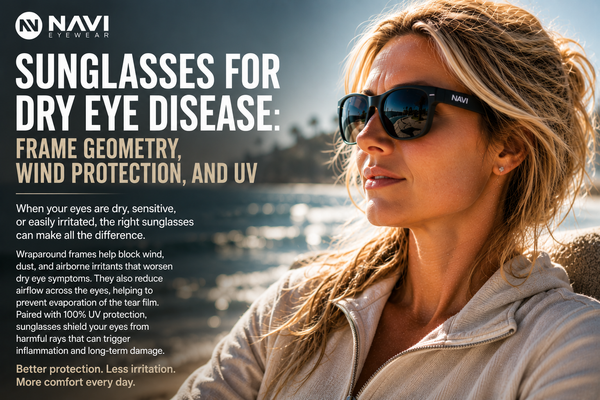 Sunglasses for Dry Eye Disease: Frame Geometry, Wind Protection, and UV | Navi Eyewear